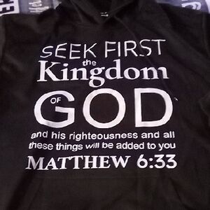 Fear of God Black Graphic Hoodie with White Scripture Print